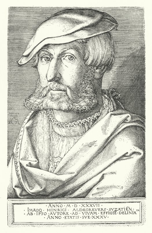Självporträtt av Heinrich Aldegrever, tysk målare och gravör (gravyr) av Heinrich (after) Aldegrever