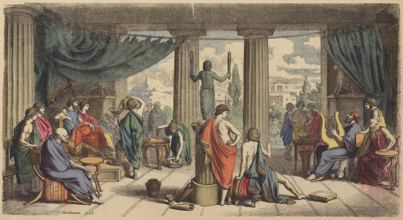 Ett kungligt hov i antikens Grekland (färgad gravyr) av Heinrich Leutemann