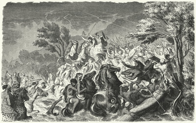 Slaget vid Crimissus, 339 f.Kr. (gravyr) av Heinrich Leutemann