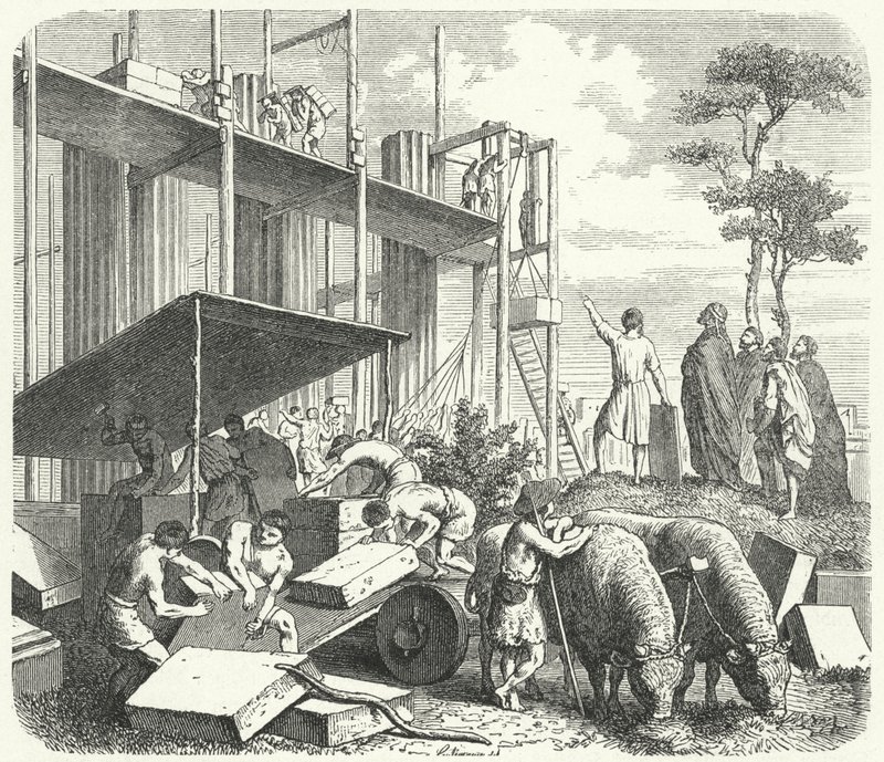 Byggande av ett tempel på Aventine Hill, Rom (gravyr) av Heinrich Leutemann