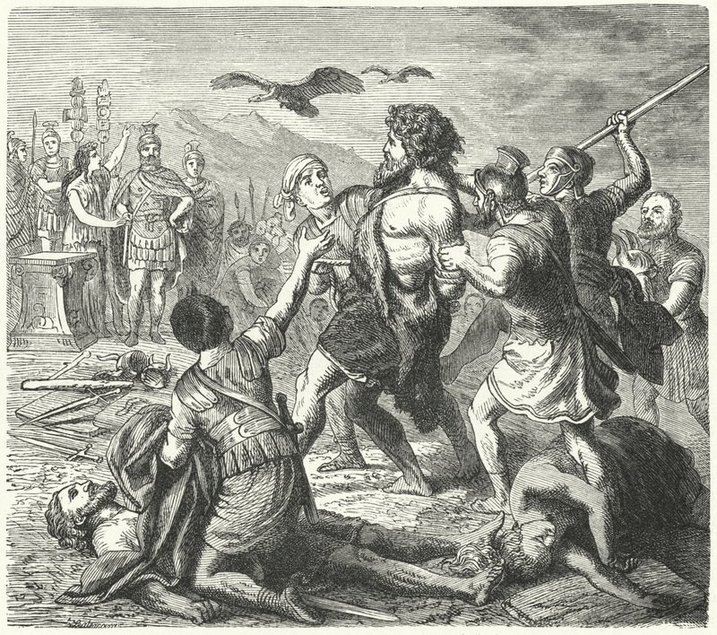 Tillfångatagandet av Tetobod, germanernas kung, av romarna efter slaget vid Aquae Sextiae av Heinrich Leutemann