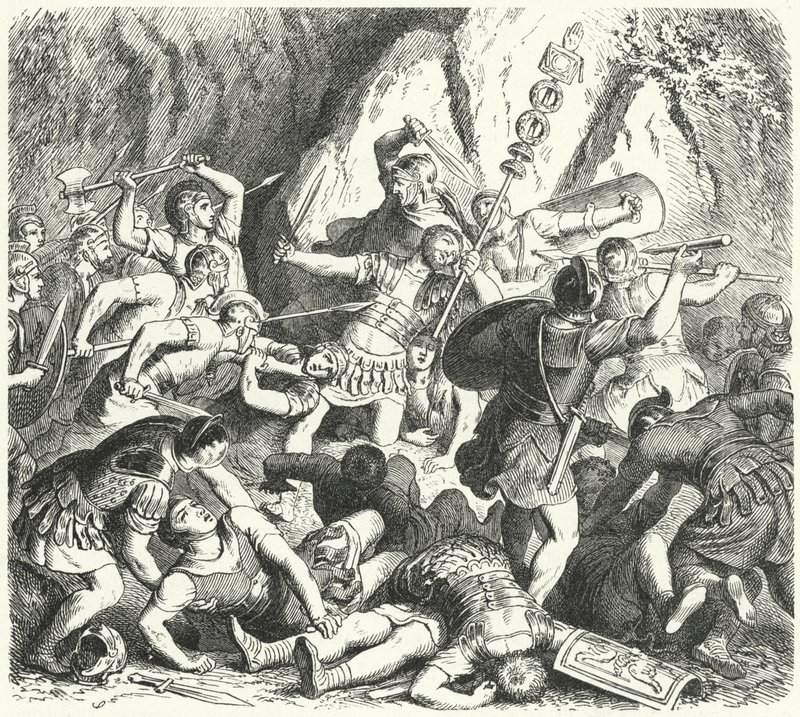 Den romerska släkten Fabias fall vid slaget vid Cremera, 477 f.Kr. (gravyr) av Heinrich Leutemann