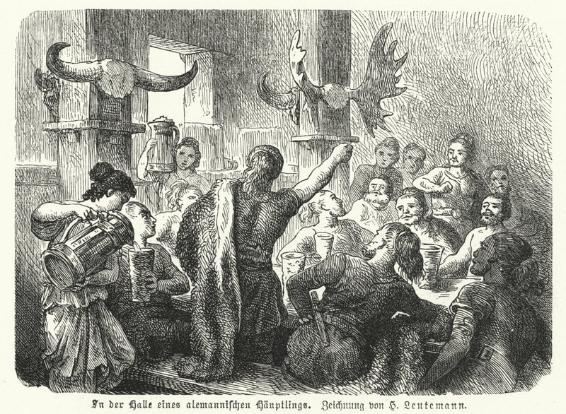 Fest i hallen hos en germansk hövding (gravyr) av Heinrich Leutemann