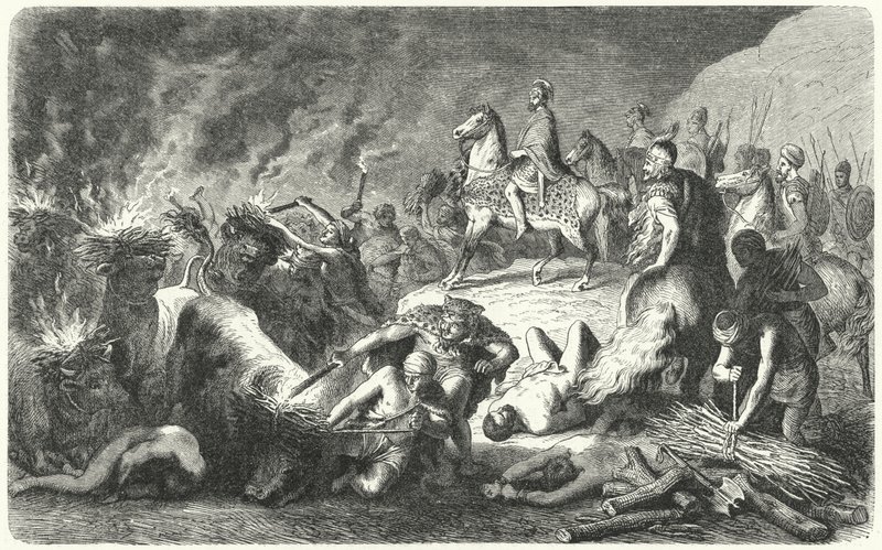 Hannibal vid belägringen av Casilinum, 216-215 f.Kr. (gravyr) av Heinrich Leutemann