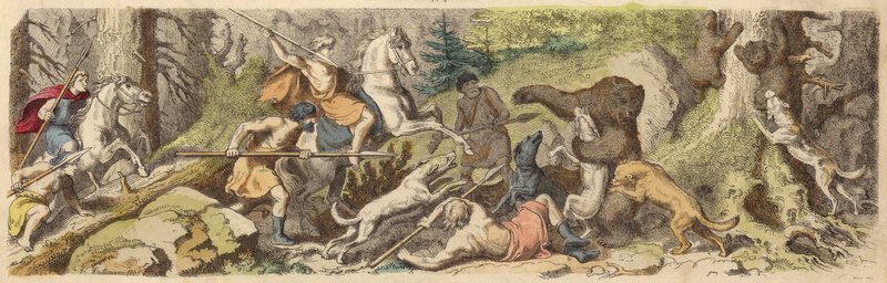Jaga björn i antikens Grekland (färgad gravyr) av Heinrich Leutemann