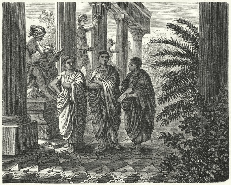 Den romerske kejsaren Augustus, Gaius Maecenas och Vergilius (gravyr) av Heinrich Leutemann