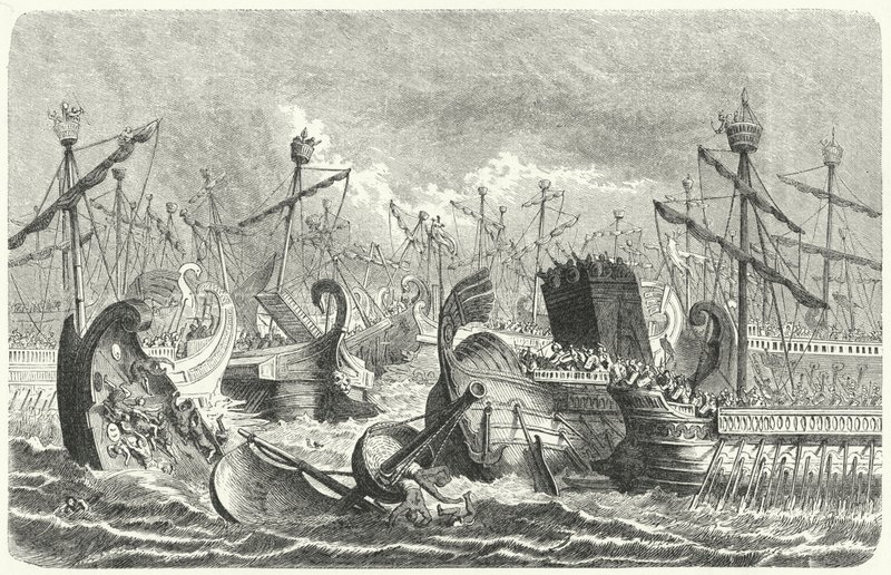 Den romerska flottans seger över karthagerna i slaget vid Aegates, 241 f.Kr. (gravyr) av Heinrich Leutemann