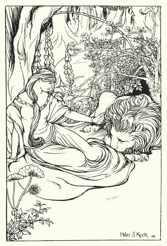 Una och lejonet (gravyr) av Helen S. Kuck