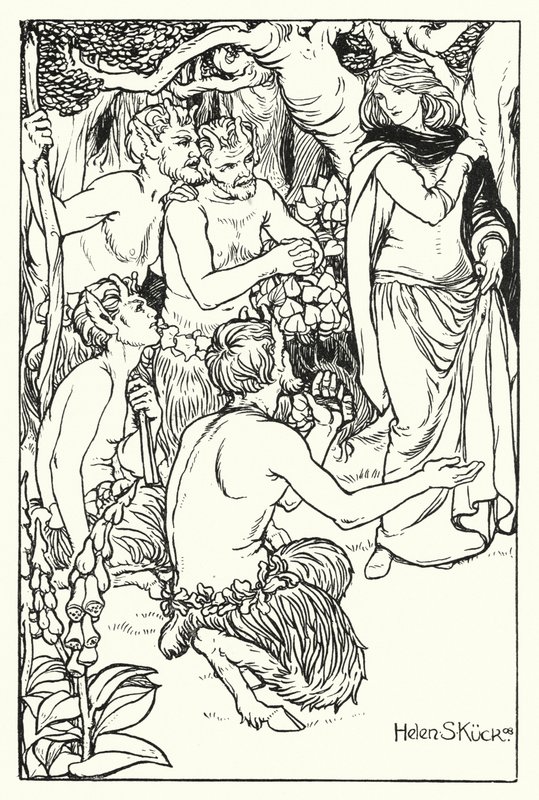 Una räddas av Satyrerna (gravyr) av Helen S. Kuck