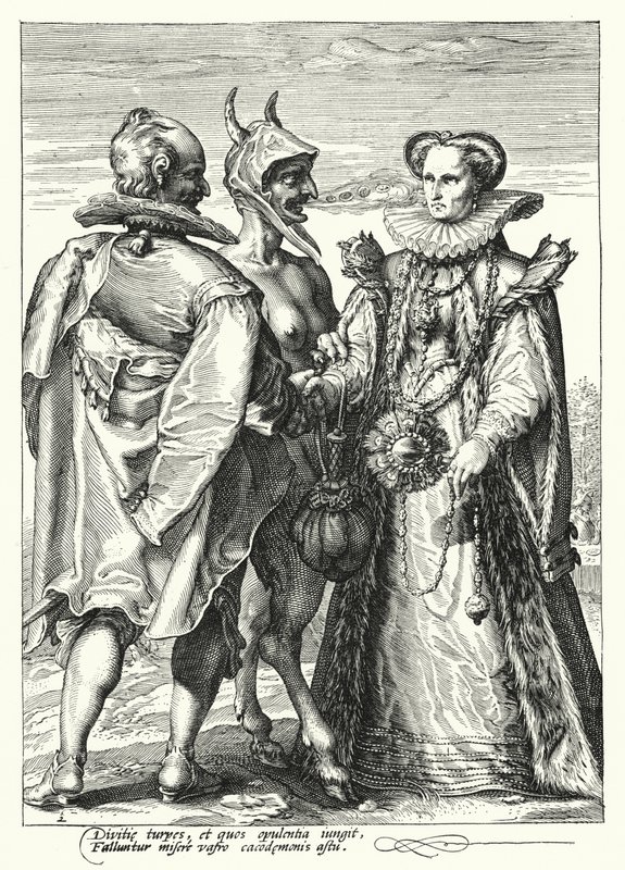 Äktenskap för rikedom förrättat av Satan (gravyr) av Hendrik (after) Goltzius