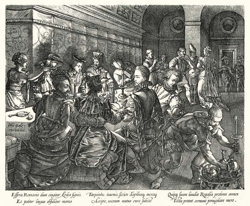 Banketten i Tarquinius hus (gravyr) av Hendrik (after) Goltzius