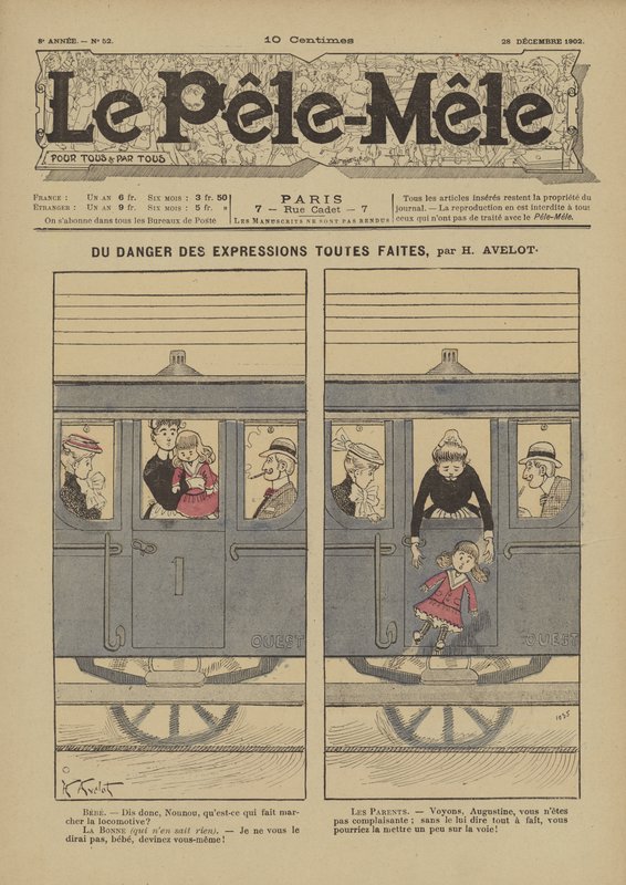 Om faran med färdiga uttryck. Illustration för Le Pele-Mele, 1902 av Henri Avelot