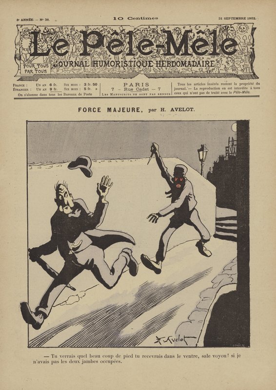 Force majeure. Illustration för Le Pele-Mele, 1902 av Henri Avelot