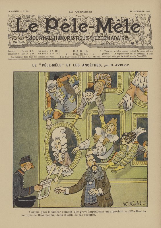Pele-Mele och förfäderna. Illustration för Le Pele-Mele, 1902 av Henri Avelot