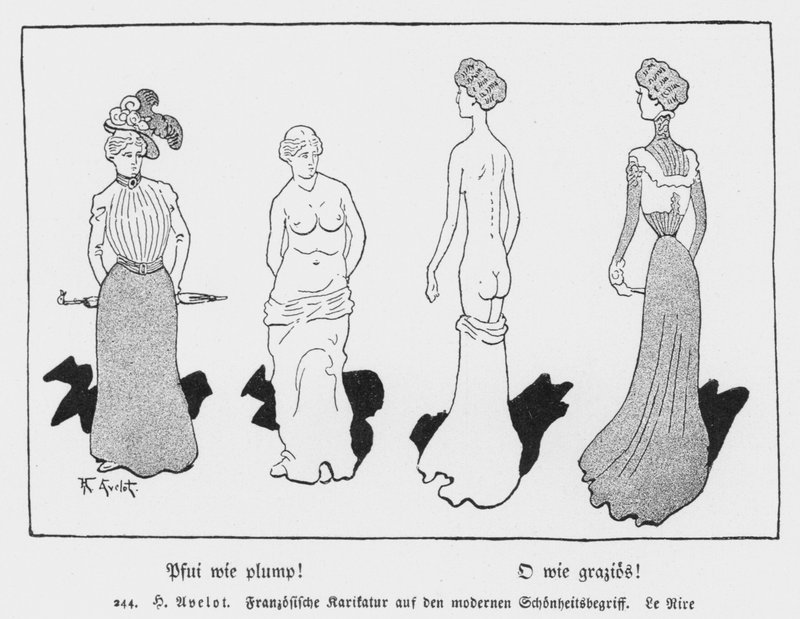 Puh, vad fylligt! Oh, How Graceful!, fransk tecknad film från Le Rire om det moderna skönhetsbegreppet (litho) av Henri Avelot