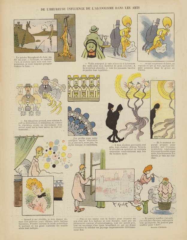 Alkoholismens lyckliga inflytande på konsten. Illustration för Le Rire av Henri Avelot