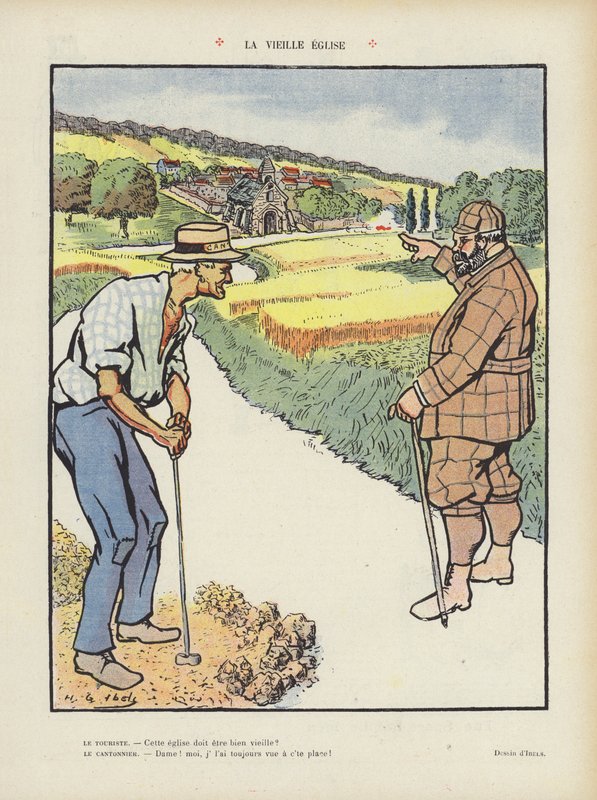 Den gamla kyrkan. Illustration för Le Rire av Henri Gabriel Ibels