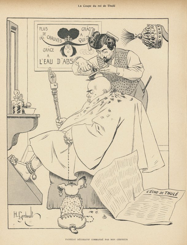 Kungen av Thules frisyr: en man hos frisören (litho) av Henri Gerbault