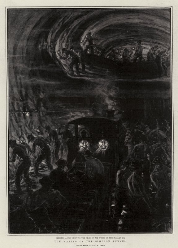 The Making of the Simplon Tunnel (litho) av Henri Lanos