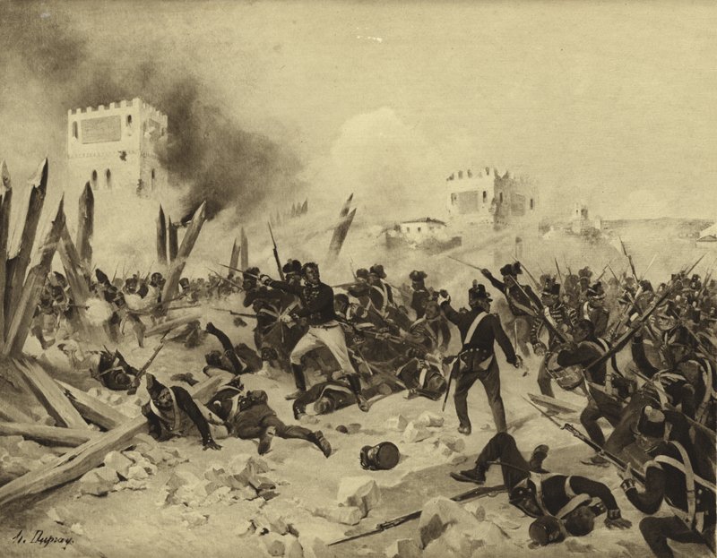 Slaget vid Badajoz, 1812 (gravyr) av Henri Louis Dupray