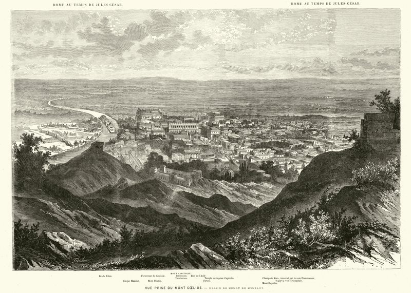 Rom sett från Caelian Hill på Julius Caesars tid (gravyr) av Henri de (after) Montaut