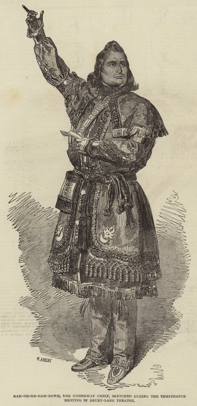 Kah-ge-ga-gah-bowh, Ojibbeway-hövdingen, skissad under Temperance-mötet i Drury-Lane Theatre. av Henry Anelay