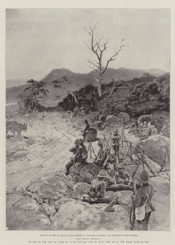 Bivack av den 3:e kungens kungliga gevär den 16 januari under korsningen av Tugela av Henry Charles Seppings Wright