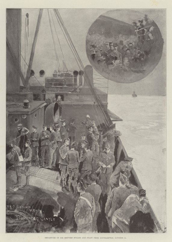 Sir Redvers Bullers och hans stab avgår från Southampton den 14 oktober. av Henry Charles Seppings Wright