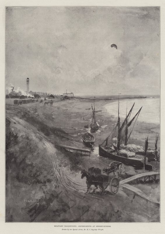 Militär ballongflygning, experiment på Shoeburyness av Henry Charles Seppings Wright