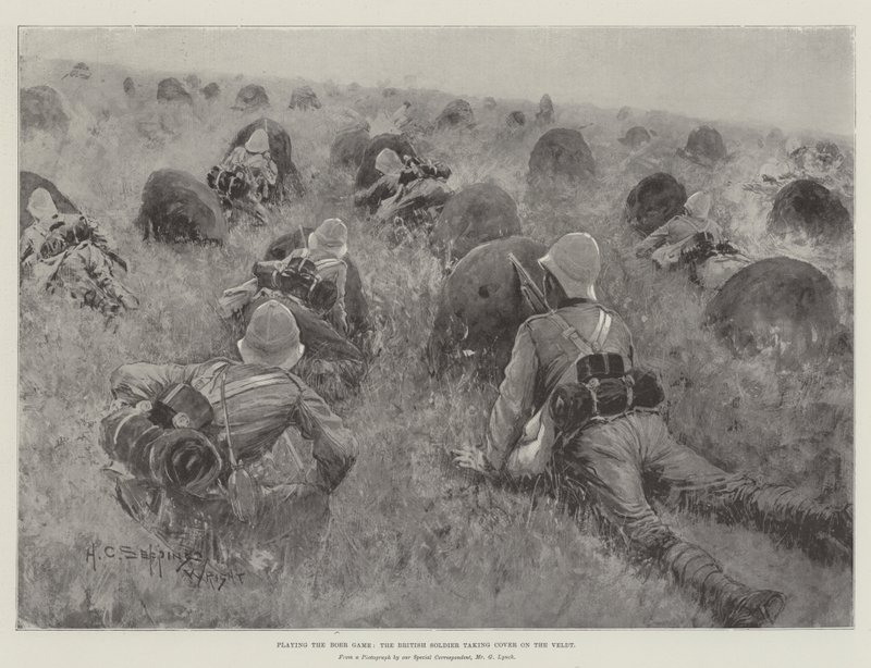 Spelar Boerspelet, den brittiske soldaten tar skydd på Veldt av Henry Charles Seppings Wright