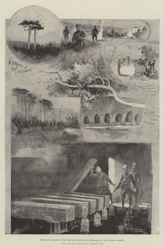 Scener i Ashanti efter de brittiska truppernas ockupation av Coomassie av Henry Charles Seppings Wright