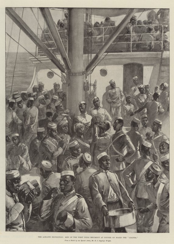 Ashanti-expeditionen, män från det västindiska regementet vid middag ombord på Loanda av Henry Charles Seppings Wright