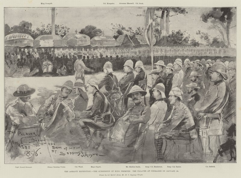 Ashanti-expeditionen, underkastelsen av kung Prempeh, Palaver vid Coomassie den 20 januari av Henry Charles Seppings Wright