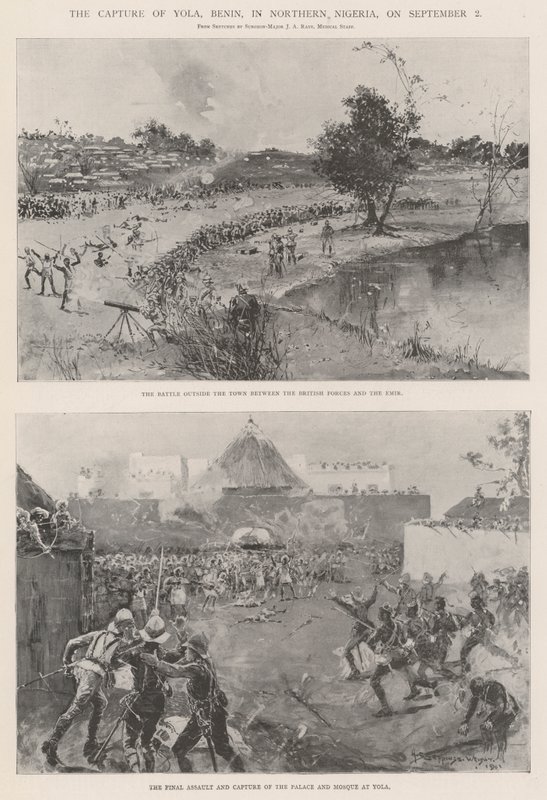 Intagandet av Yola, Benin, i norra Nigeria, den 2 september. av Henry Charles Seppings Wright