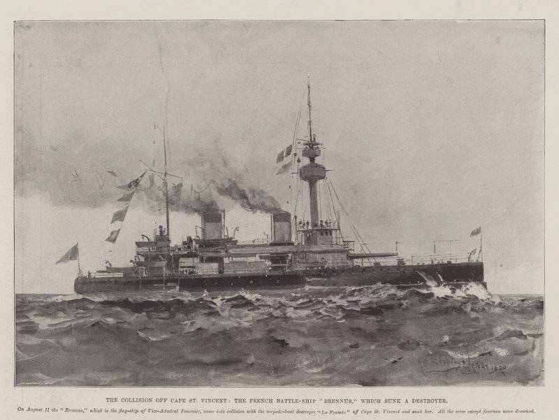 Kollisionen utanför Cape St Vincent, det franska stridsfartyget Brennus, som sänkte en jagare av Henry Charles Seppings Wright