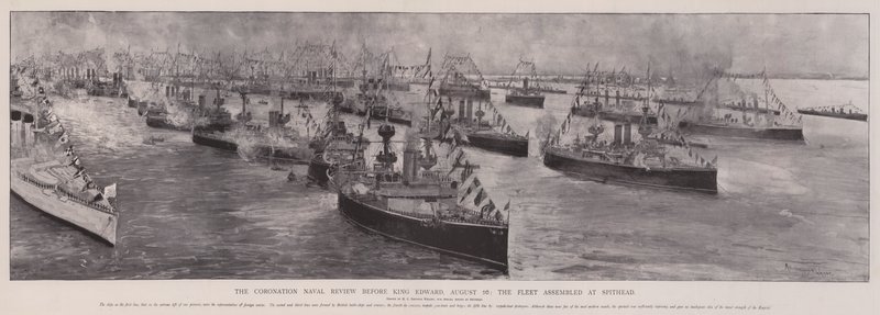 The Coronation Naval Review inför kung Edward, 16 augusti, samlades flottan vid Spithead av Henry Charles Seppings Wright