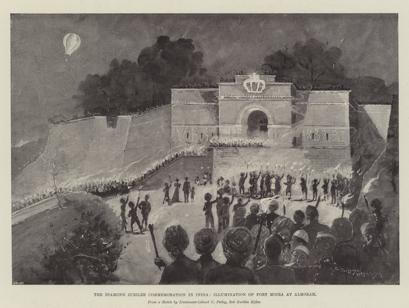 Diamantjubileet i Indien, belysning av Fort Moira i Almorah av Henry Charles Seppings Wright