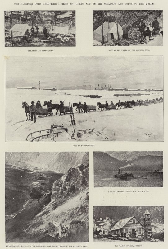 Guldupptäckterna i Klondike, vyer i Juneau och på Chilkootpasset till Yukon av Henry Charles Seppings Wright