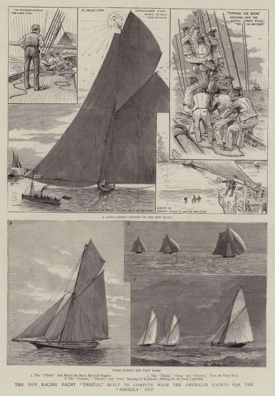 The New Racing Yacht Thistle, byggd för att tävla med American Yachts om America Cup av Henry Charles Seppings Wright