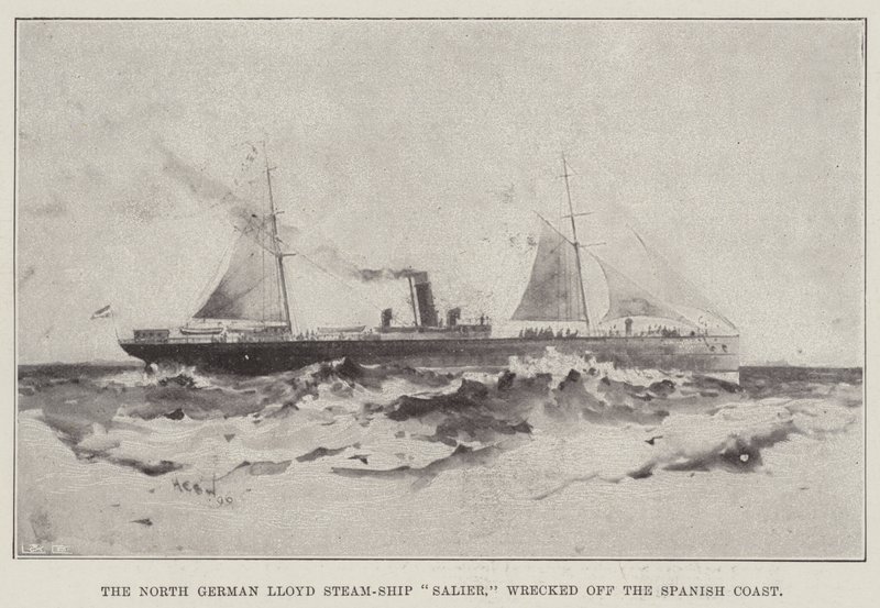 Ångfartyget Salier från North German Lloyd, som förliste utanför den spanska kusten. av Henry Charles Seppings Wright