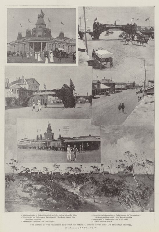 Öppnandet av Coolgardie-utställningen den 21 mars, scener i staden och på utställningsområdet av Henry Charles Seppings Wright
