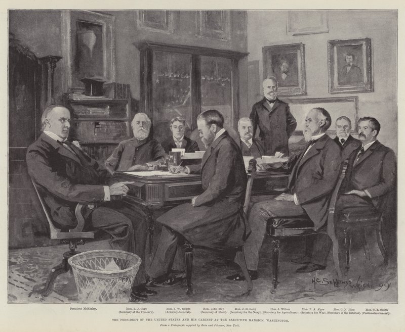 USA:s president och hans kabinett i Executive Mansion, Washington av Henry Charles Seppings Wright