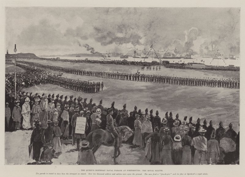 Drottningens födelsedag sjöparad i Portsmouth, Royal Salute av Henry Charles Seppings Wright