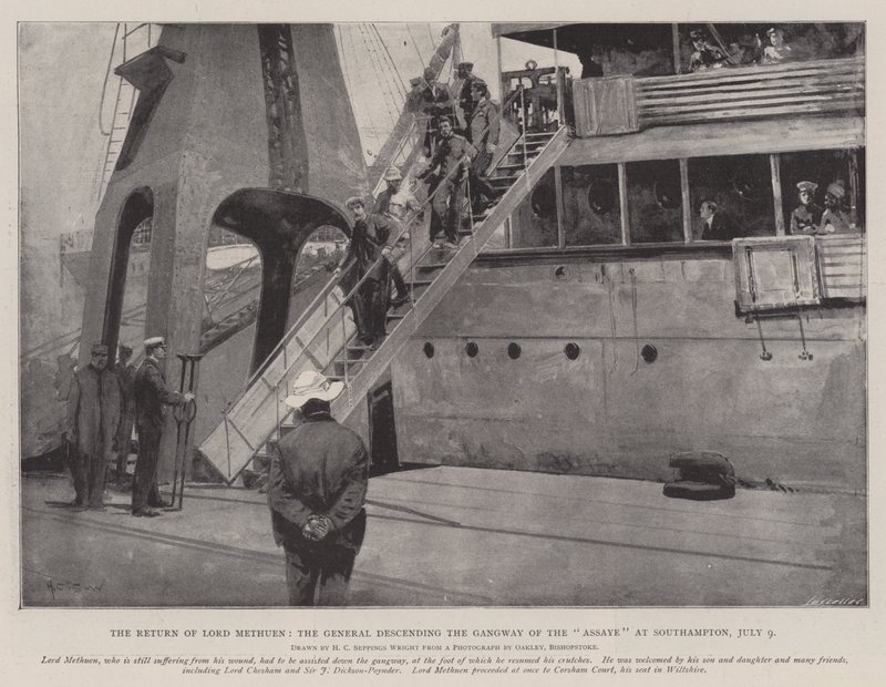 Lord Methuens återkomst, generalen som går ner från Assayens landgång i Southampton, 9 juli av Henry Charles Seppings Wright