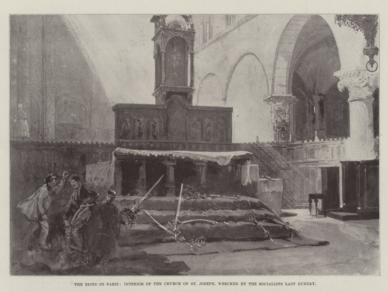 Upploppen i Paris, interiören av St Joseph-kyrkan, förstördes av socialisterna i söndags av Henry Charles Seppings Wright