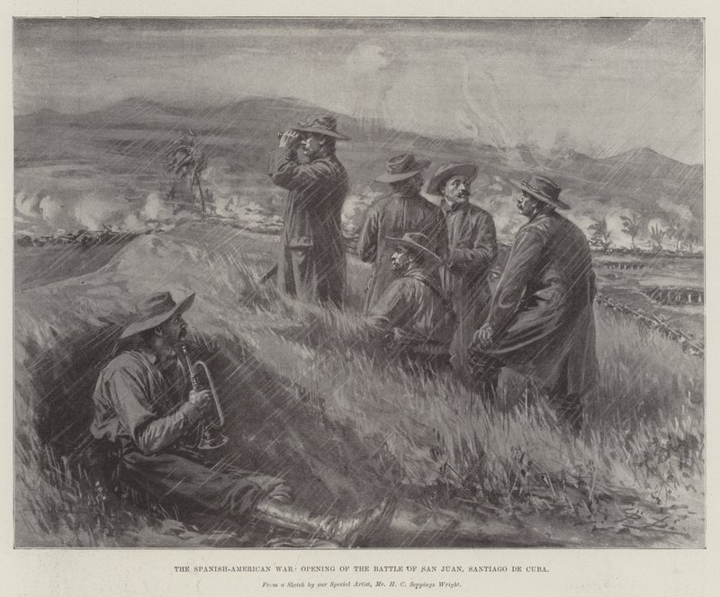 Det spansk-amerikanska kriget, inledningen av slaget vid San Juan, Santiago de Cuba av Henry Charles Seppings Wright
