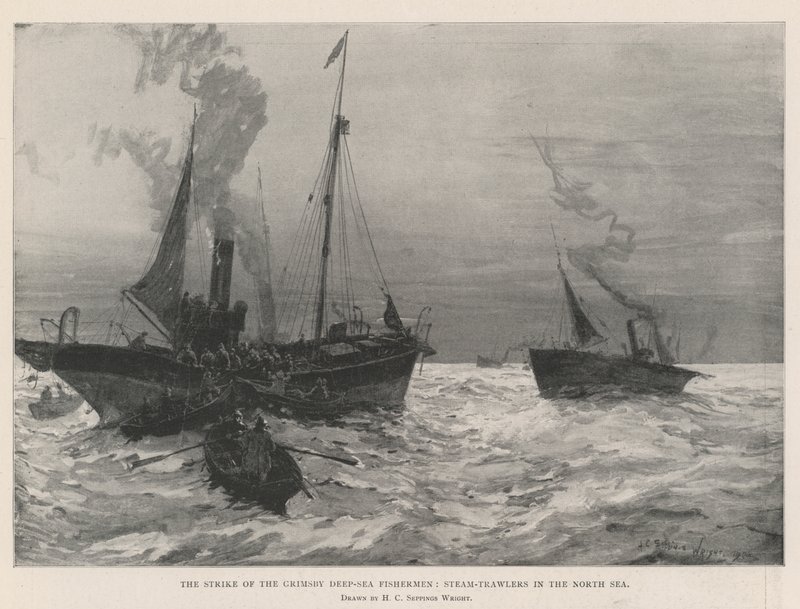 Grimsby djuphavsfiskarnas strejk, ångbåtar i Nordsjön av Henry Charles Seppings Wright