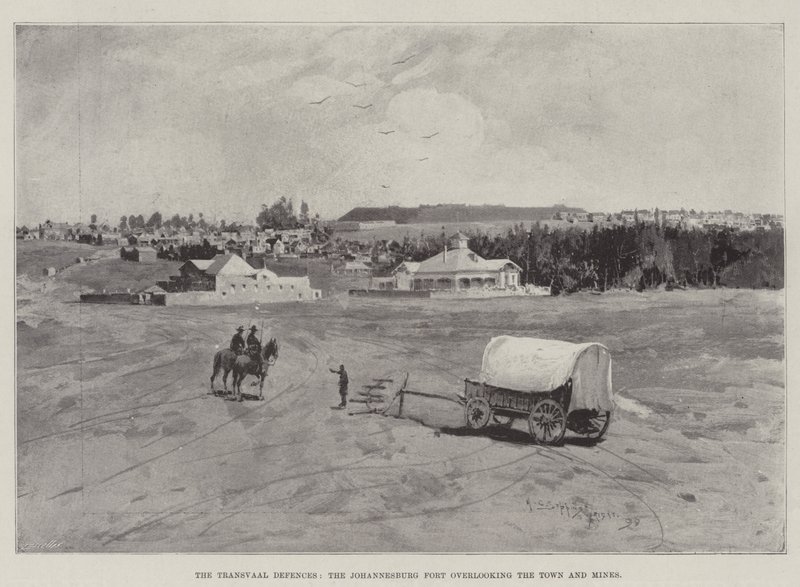 Transvaals försvarsverk, Johannesburgfortet med utsikt över staden och gruvorna av Henry Charles Seppings Wright