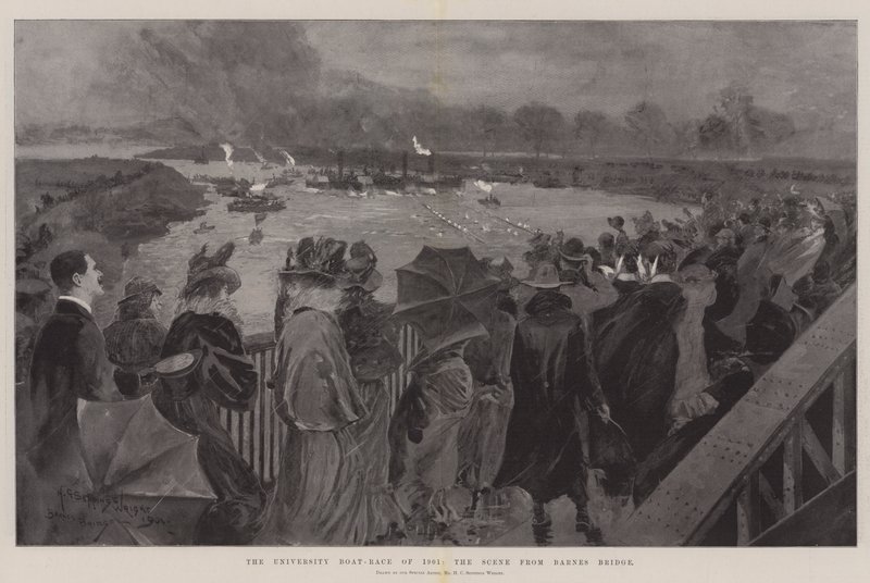 University Boat-Race 1901, scenen från Barnes Bridge av Henry Charles Seppings Wright