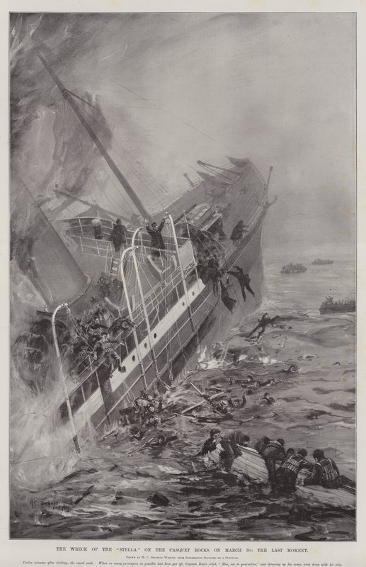 The Wreck of the Stella on the Casquet Rocks den 30 mars, sista ögonblicket av Henry Charles Seppings Wright